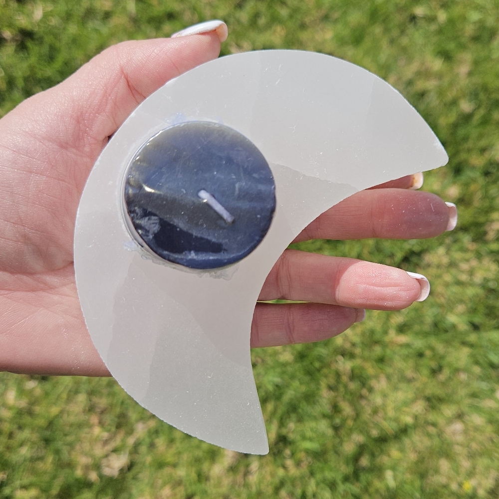 Moon Selenite Candle Holder